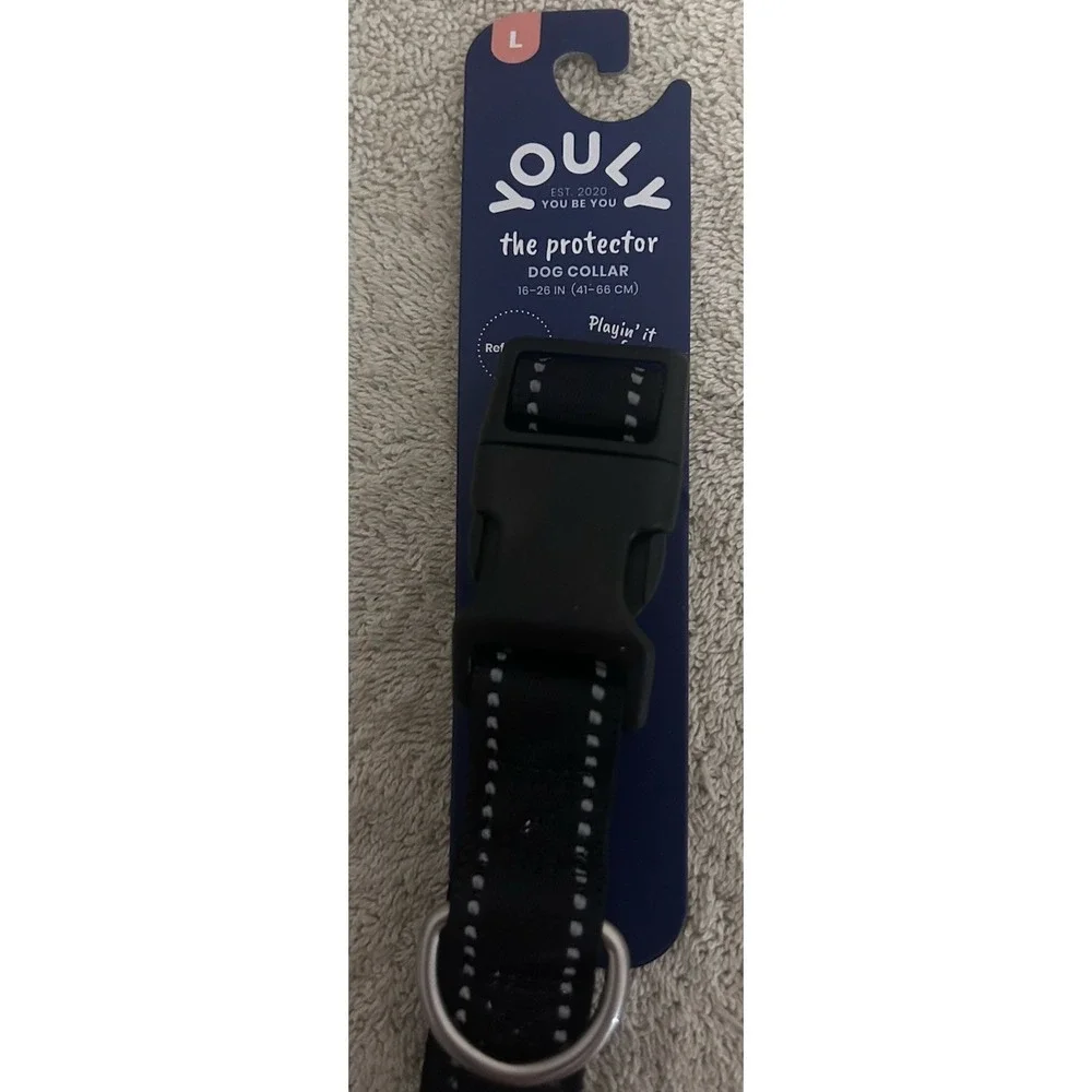 YOULY The Protector Reflective Black Dog Collar NEW Size Large